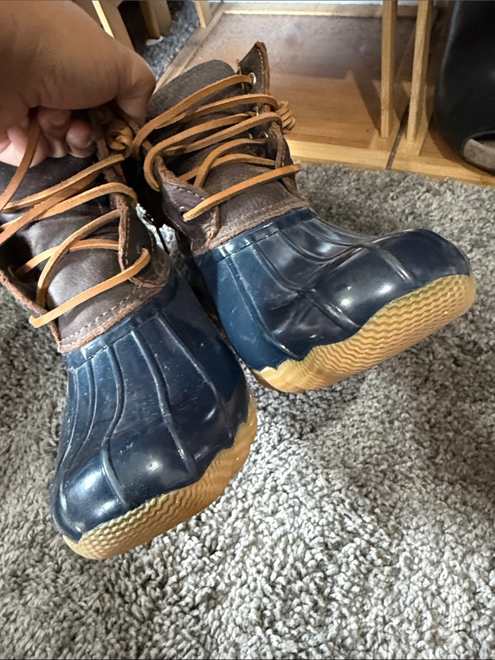Sperry Women Navy Brown Waterproof Duck Boots Lace up 5.5 brown Winter rain fall - Picture 3 of 9